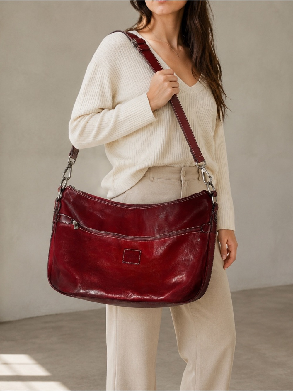 Florentina Made in Italy Oversized Pebbled
Leather Hobo Crossbody Bag
